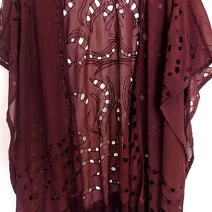 Vintage burgundy fringed kimono